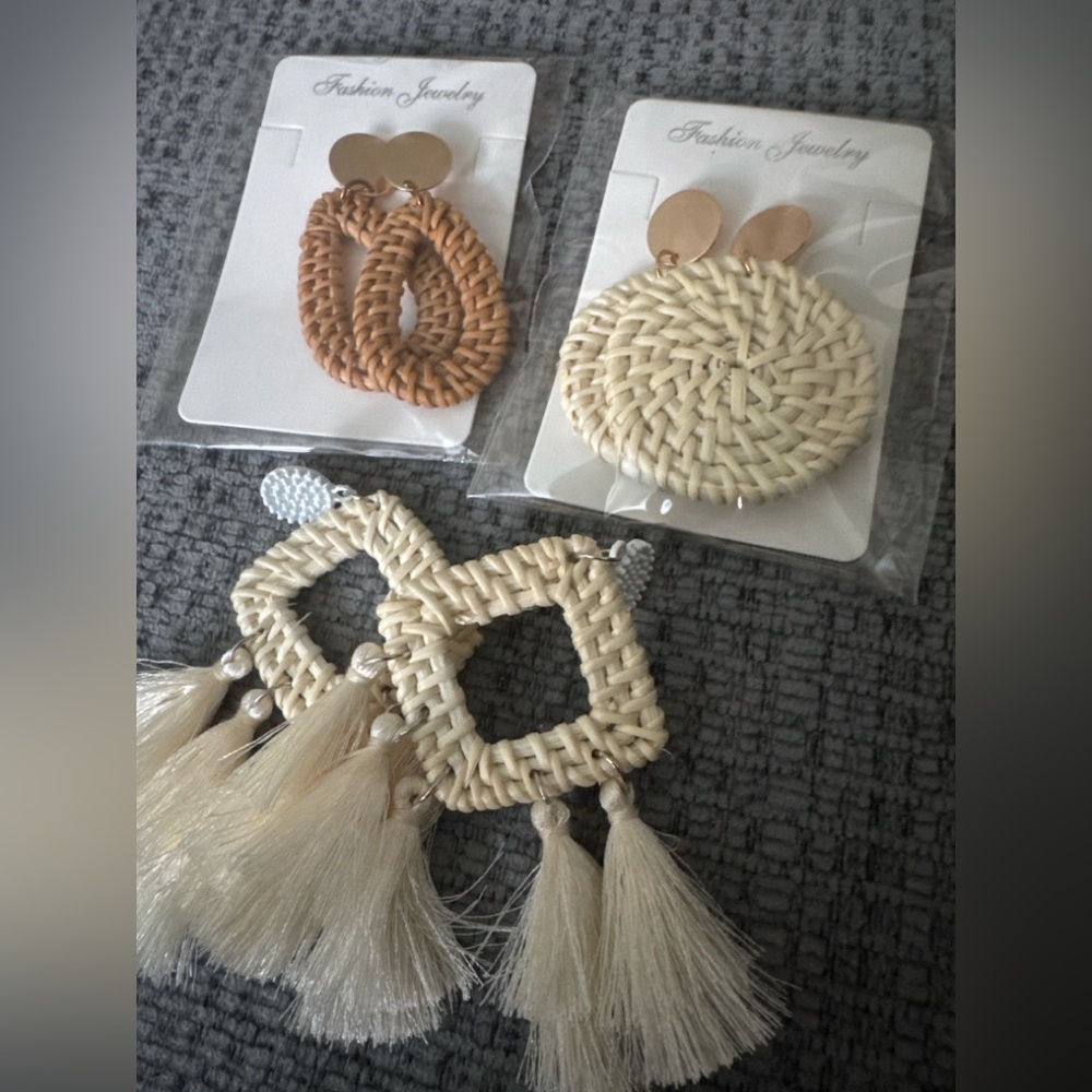 Fashion Jewelry Cream Tan Statement Earrings